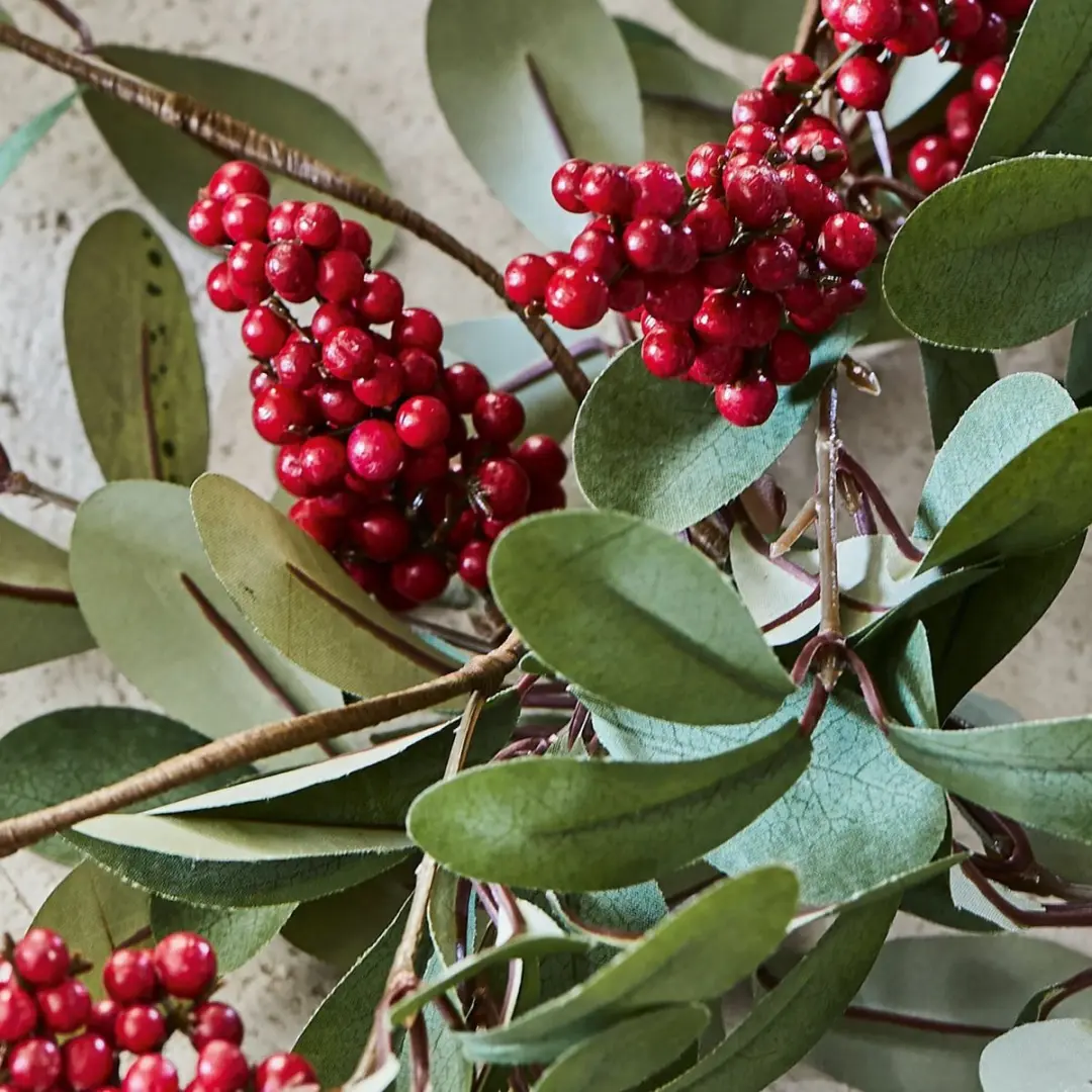 Loberon Krans Lenius 45cm - Groen/Rood - afbeelding 2 van 4