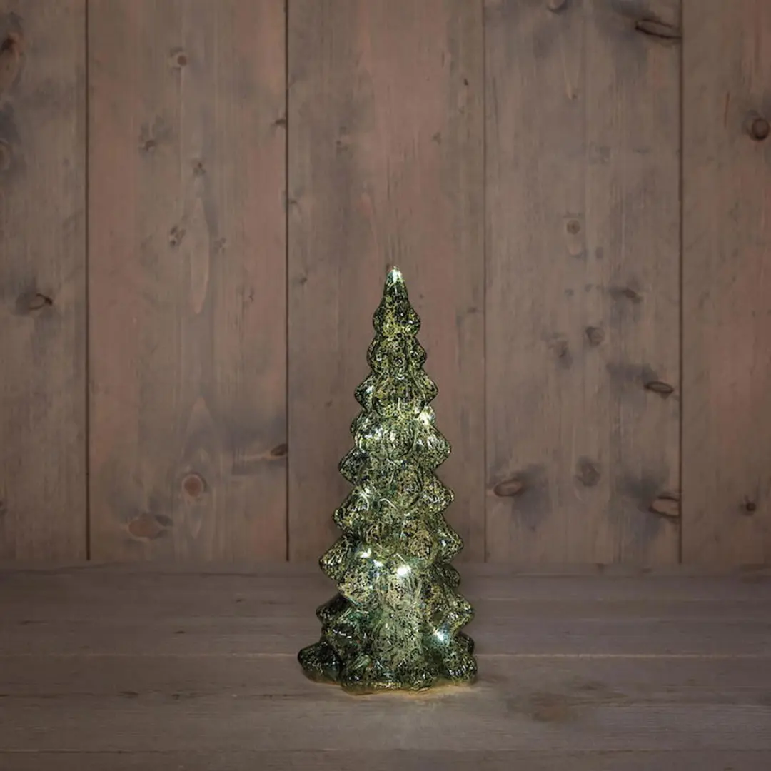 Anna's Collection Kerstboombeeldje Groen LED 25cm - Glas - afbeelding 4 van 5