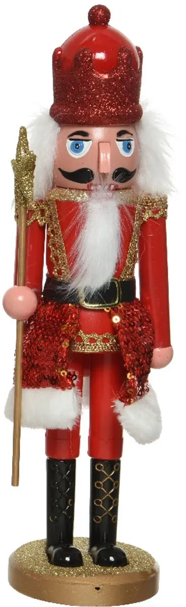 Lumineo Notenkraker Staand - 28cm - Rood met gouden ster - afbeelding 2 van 5