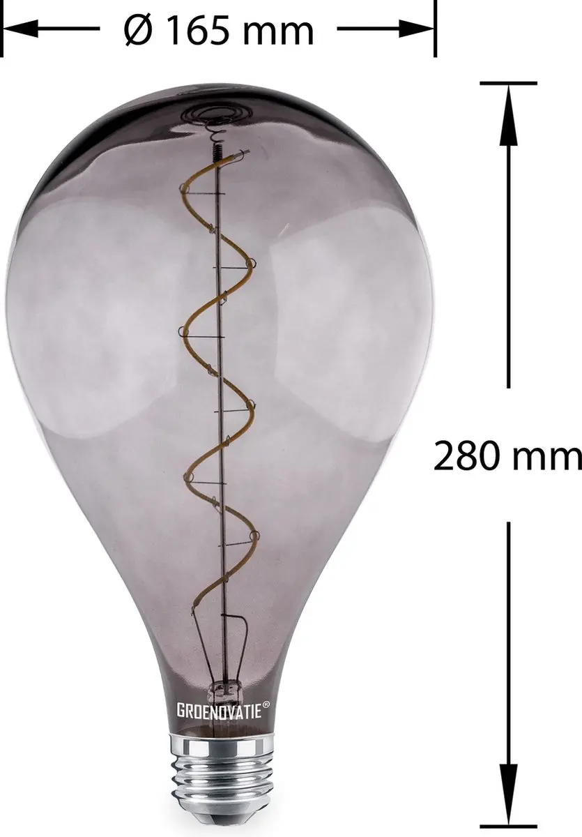 Groenovatie E27 LED Filament XL A165 - Rookglas 6W Warm Wit Dimbaar - afbeelding 3 van 6