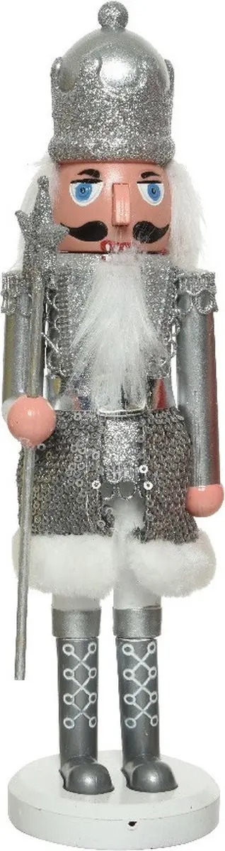 Kerstbeeldje kunststof notenkraker poppetje/soldaat zilver 28 cm kerstbeeldjes