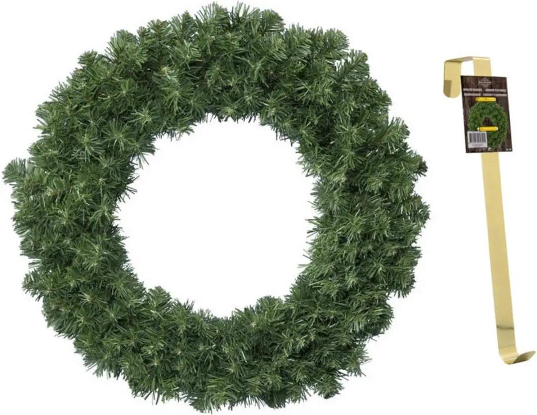 Groene kerstkrans / dennenkrans 60 cm met 200 takken kerstversiering en met goud