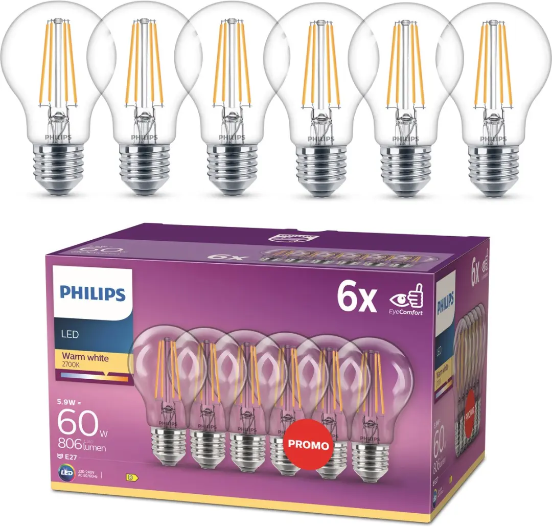 Philips LED E27 Warmwit 5.9W