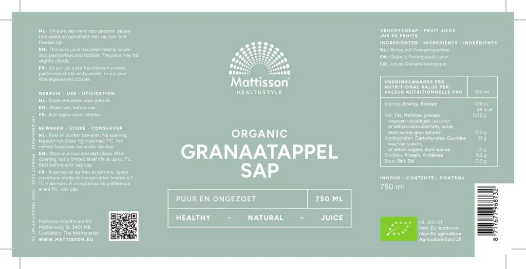 Mattisson Biologisch Granaatappelsap 750ml