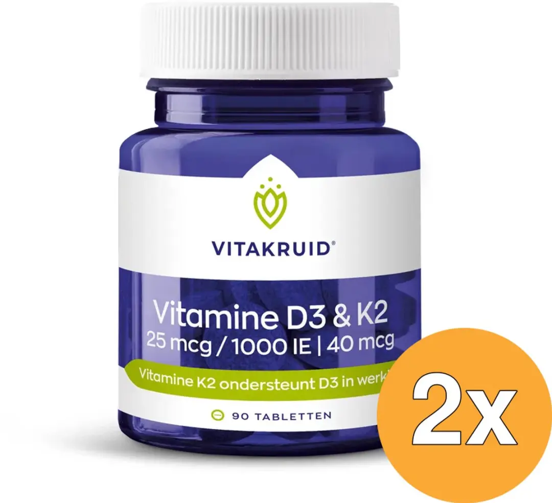 2x Vitakruid Vitamine D3 & K2 (90 tabletten)