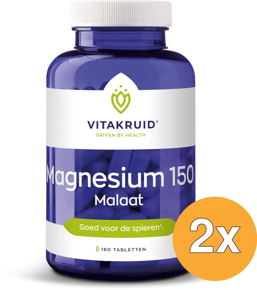 2x Vitakruid Magnesium 150 Malaat met Vitamine B6 (P-5-P) (180 tabletten)