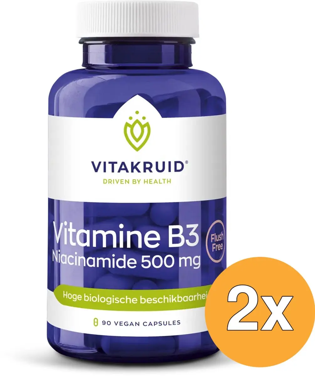 2x Vitakruid Vitamine B3 Niacinamide 500 mg Flush Free (90 vega capsules)