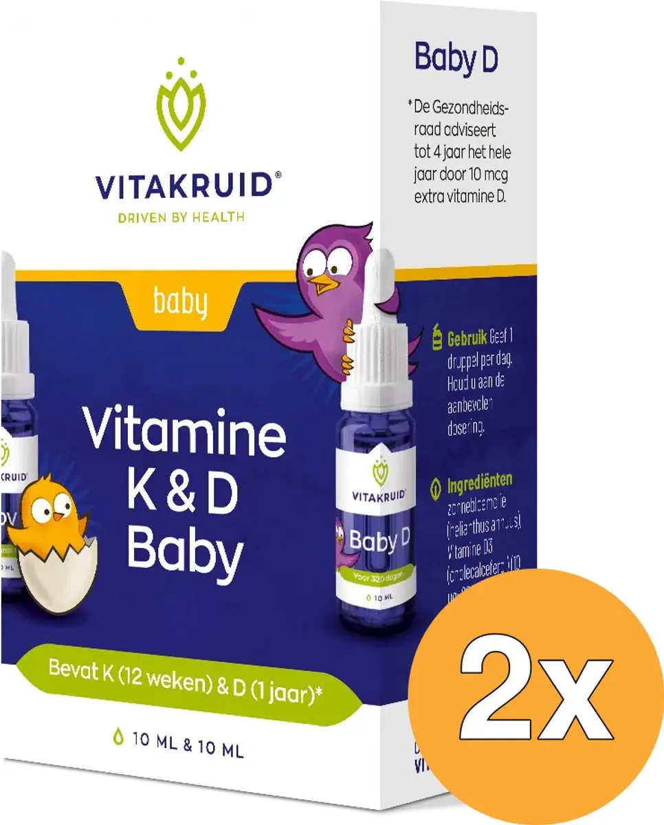 2x Vitakruid Vitamine K en D Baby Druppels (2 x 10 ml)