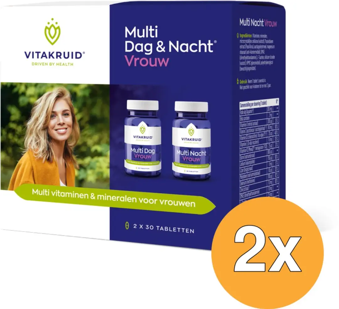 2x Vitakruid Multi Dag & Nacht Vrouw 100% Vegan (2 x 30 tabletten)