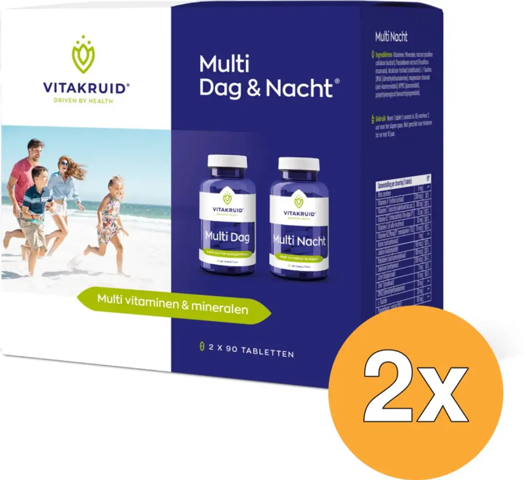 2x Vitakruid Multi Dag & Nacht HD 100% Vegan (2 x 90 tabletten)