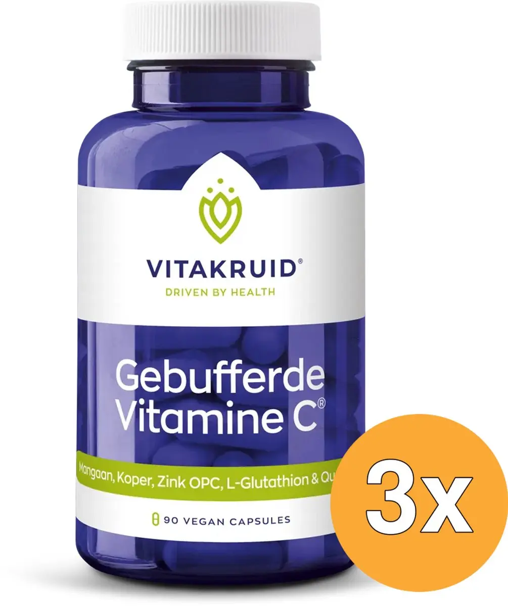 3x Vitakruid Gebufferde Vitamine C met Zink OPC Quercetine (90 vega capsules)