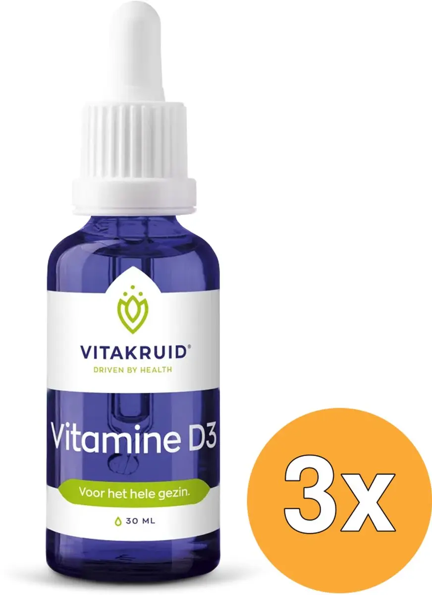 3x Vitakruid Vitamine D3 Druppels 5 mcg / 200 IE per Druppel (30 ml)