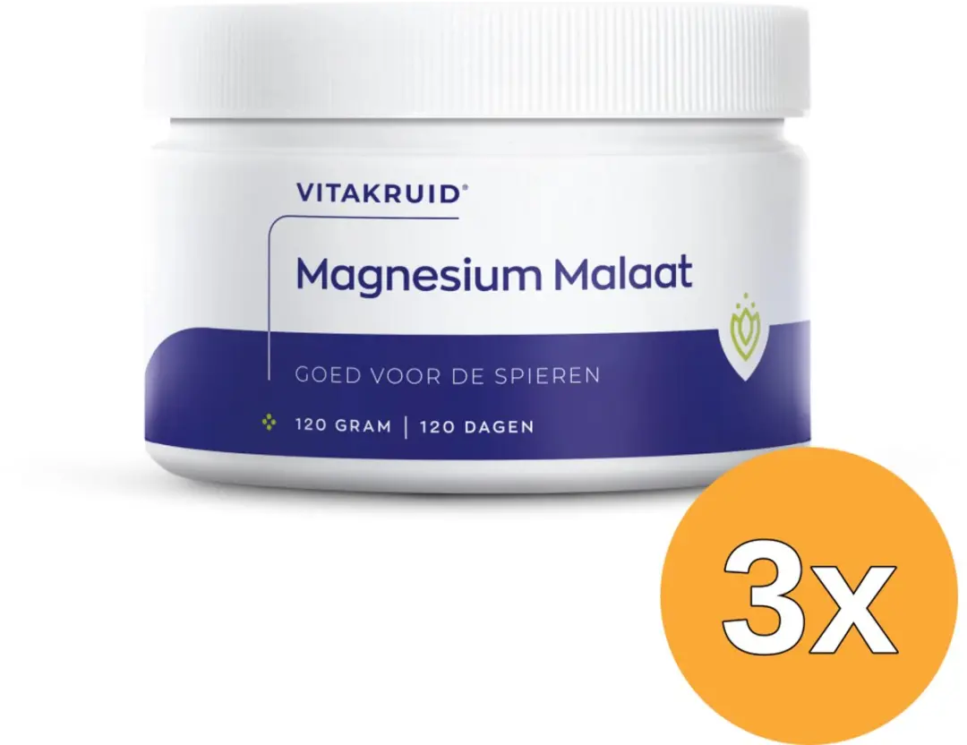 3x Vitakruid Magnesium Malaat met Vitamine B6 (P-5-P) (120 gr)