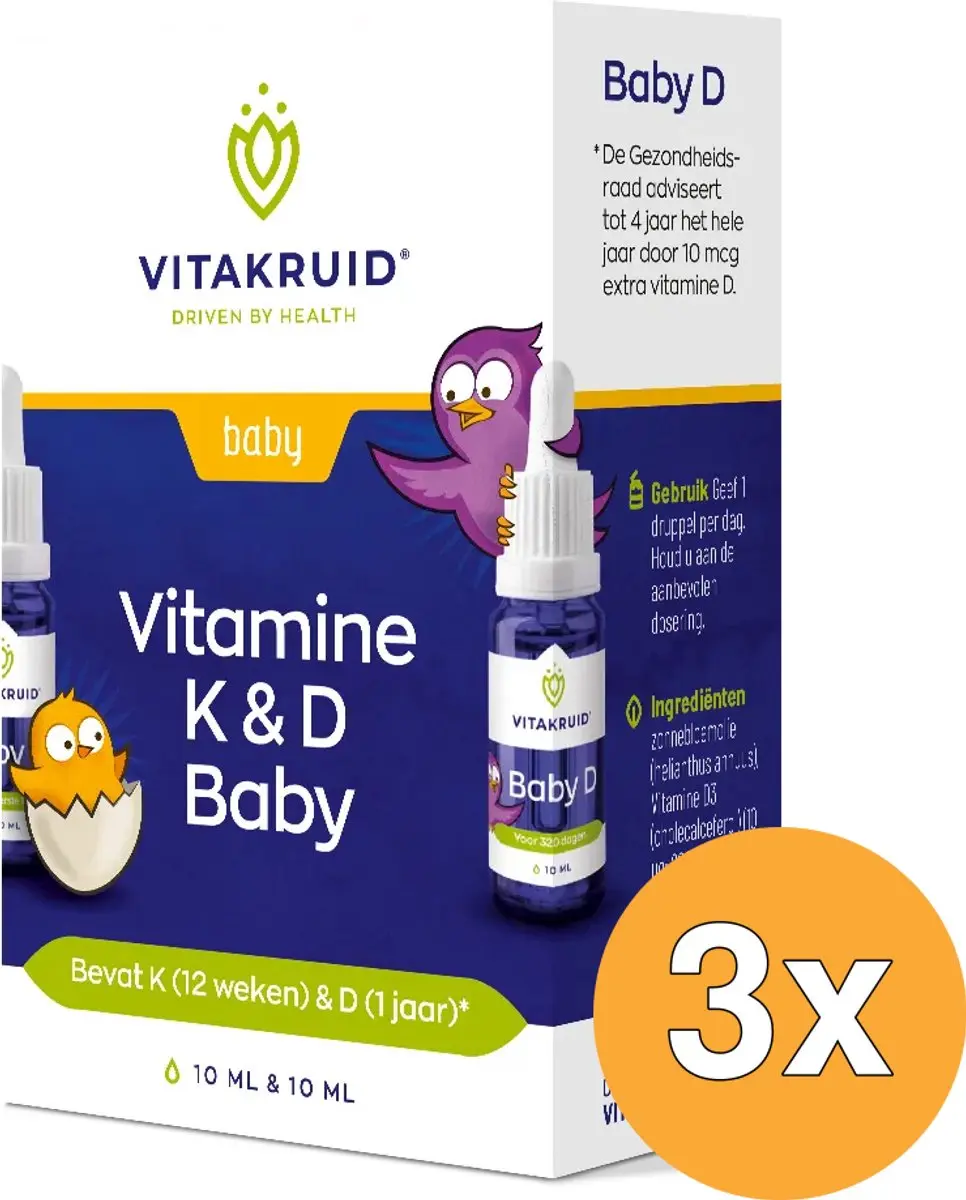 3x Vitakruid Vitamine K en D Baby Druppels (2 x 10 ml)
