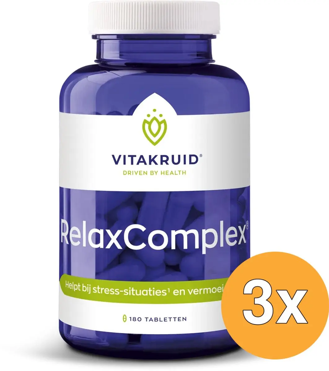 3x Vitakruid Relaxcomplex Oa Magnesium Tauraat & Vitamine D3 (180 tabletten)