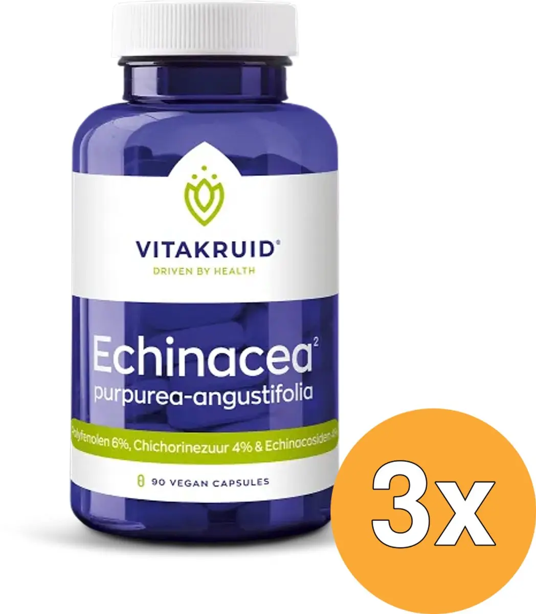 3x Vitakruid Echinacea 600 Purpurea (4%) Angustifolia (6%, 4%) (90 vega capsules