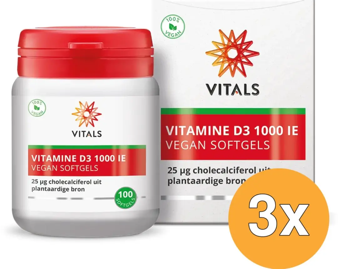 3x Vitamine D3 1000 ie Vegan Softgels (100 stuks)