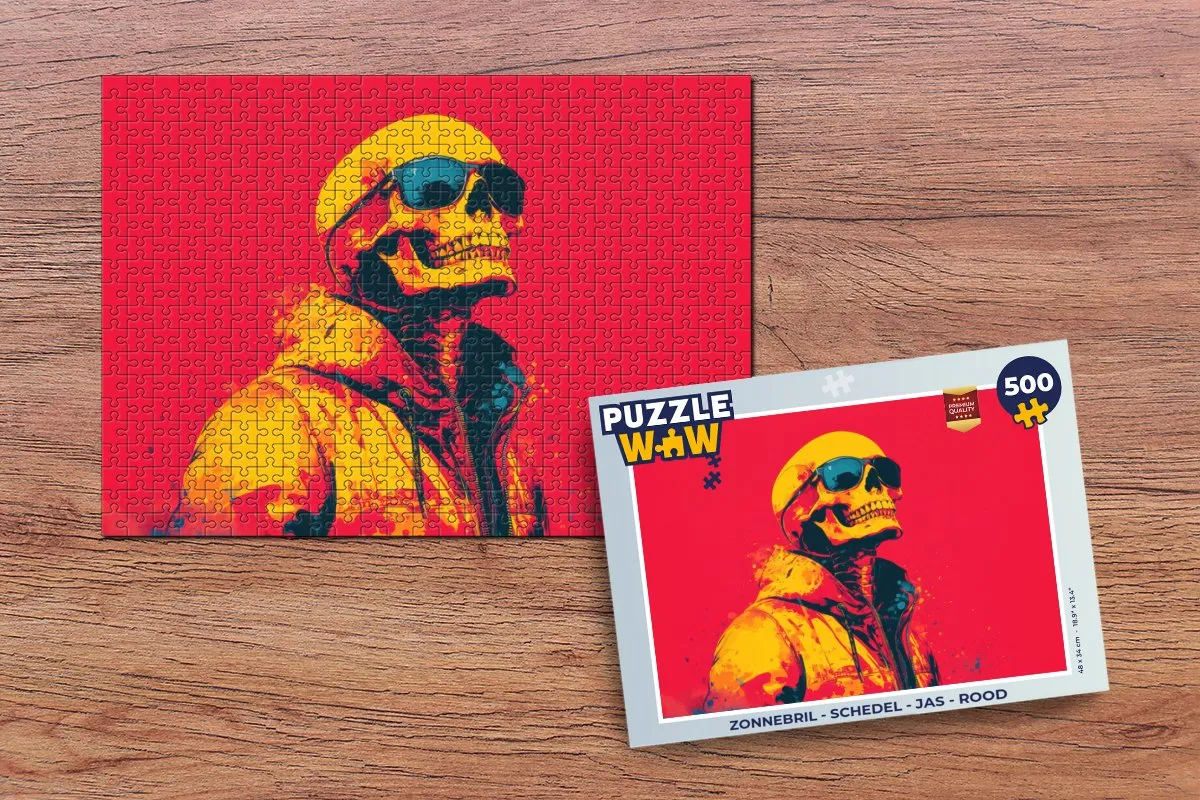 PuzzleWow Schedel Zonnebril Legpuzzel 500 Stuks - Rood