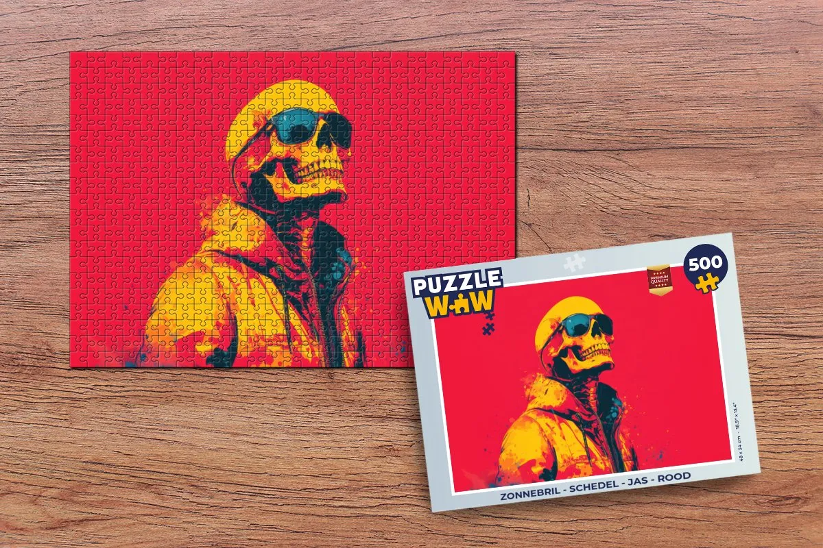 PuzzleWow Schedel Zonnebril Legpuzzel 500 Stuks - Rood