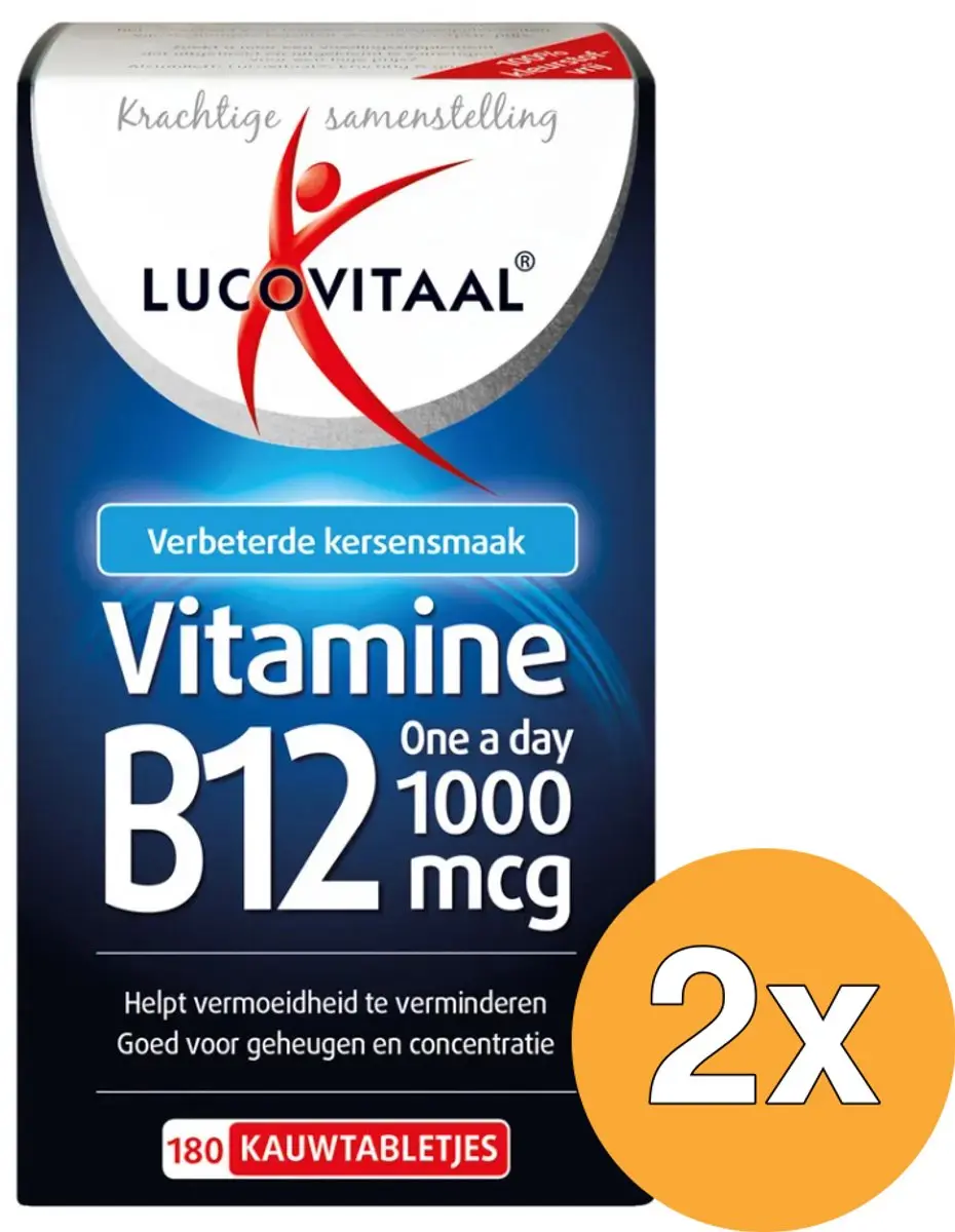 2x Lucovitaal Vitamine B12 1000mcg (180 kauwtabletten)