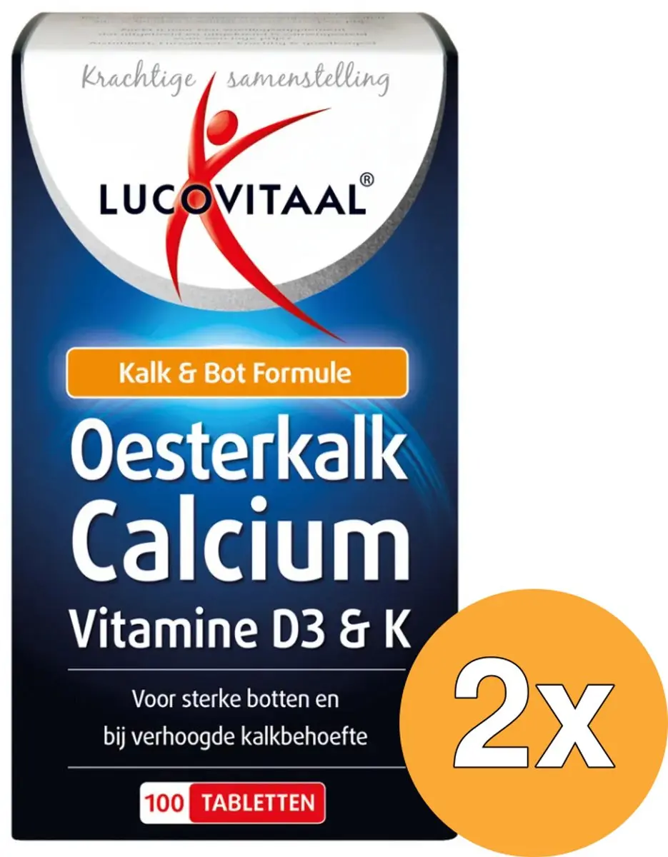 2x Lucovitaal Oesterkalk Calcium Vitamine D3 & K (100 tabletten)