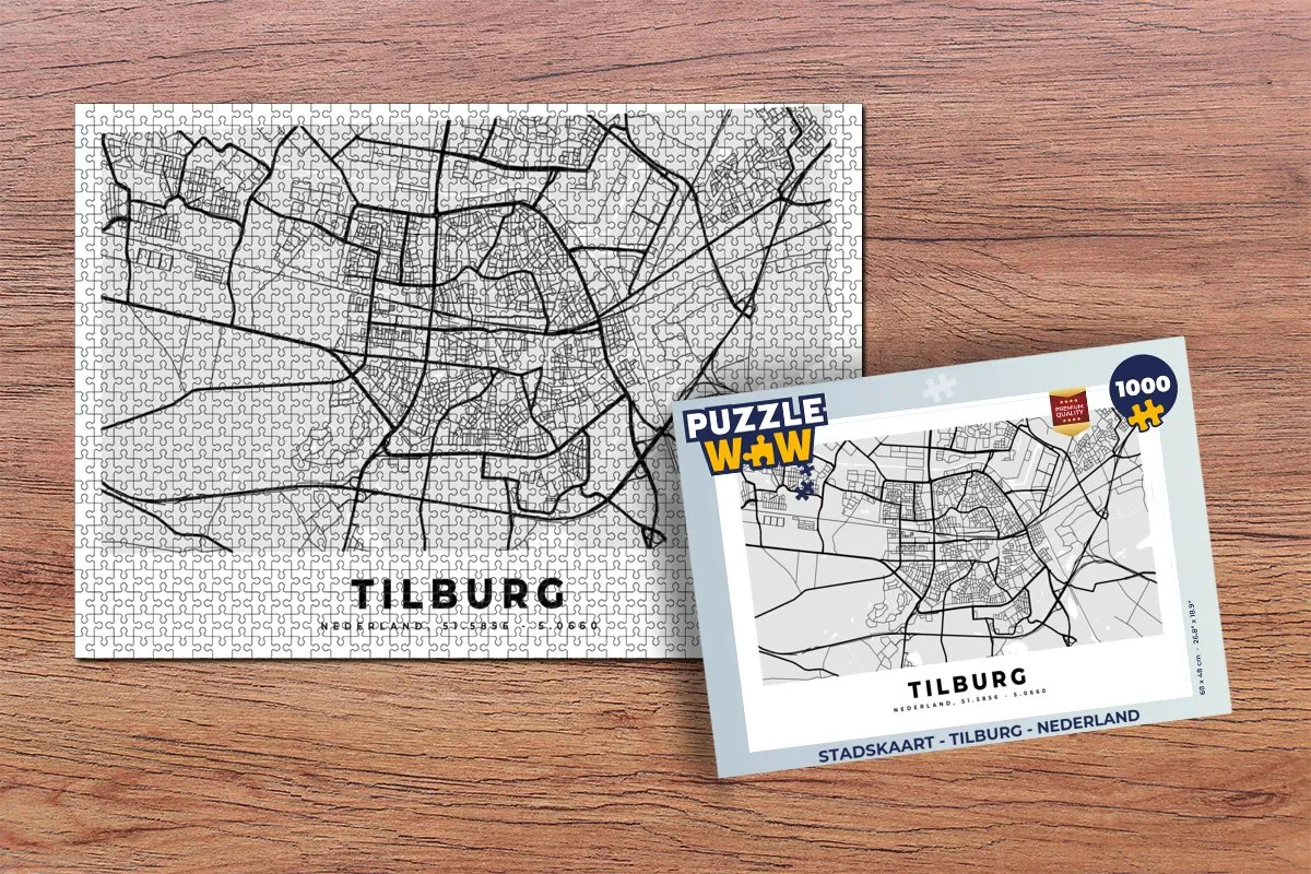 PuzzleWow Stadskaart Tilburg Legpuzzel 1000 Stuks - Multicolor