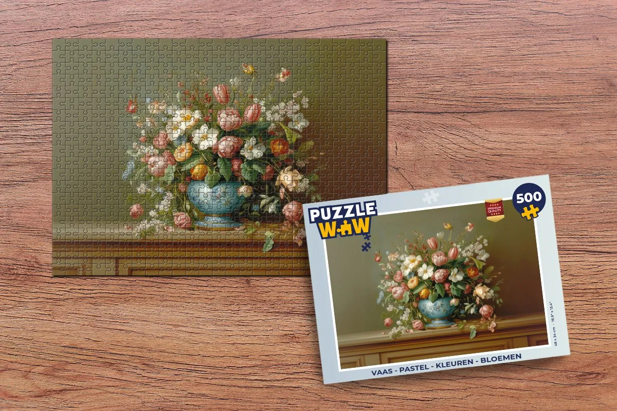 PuzzleWow Vaas Legpuzzel 500 Stuks - Bloemen Pastel