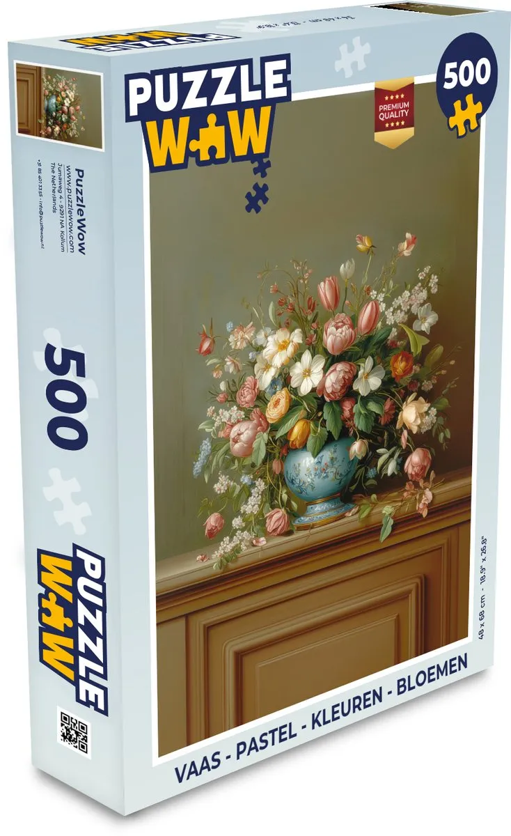 PuzzleWow Vaas Legpuzzel 500 Stuks - Bloemen Pastel