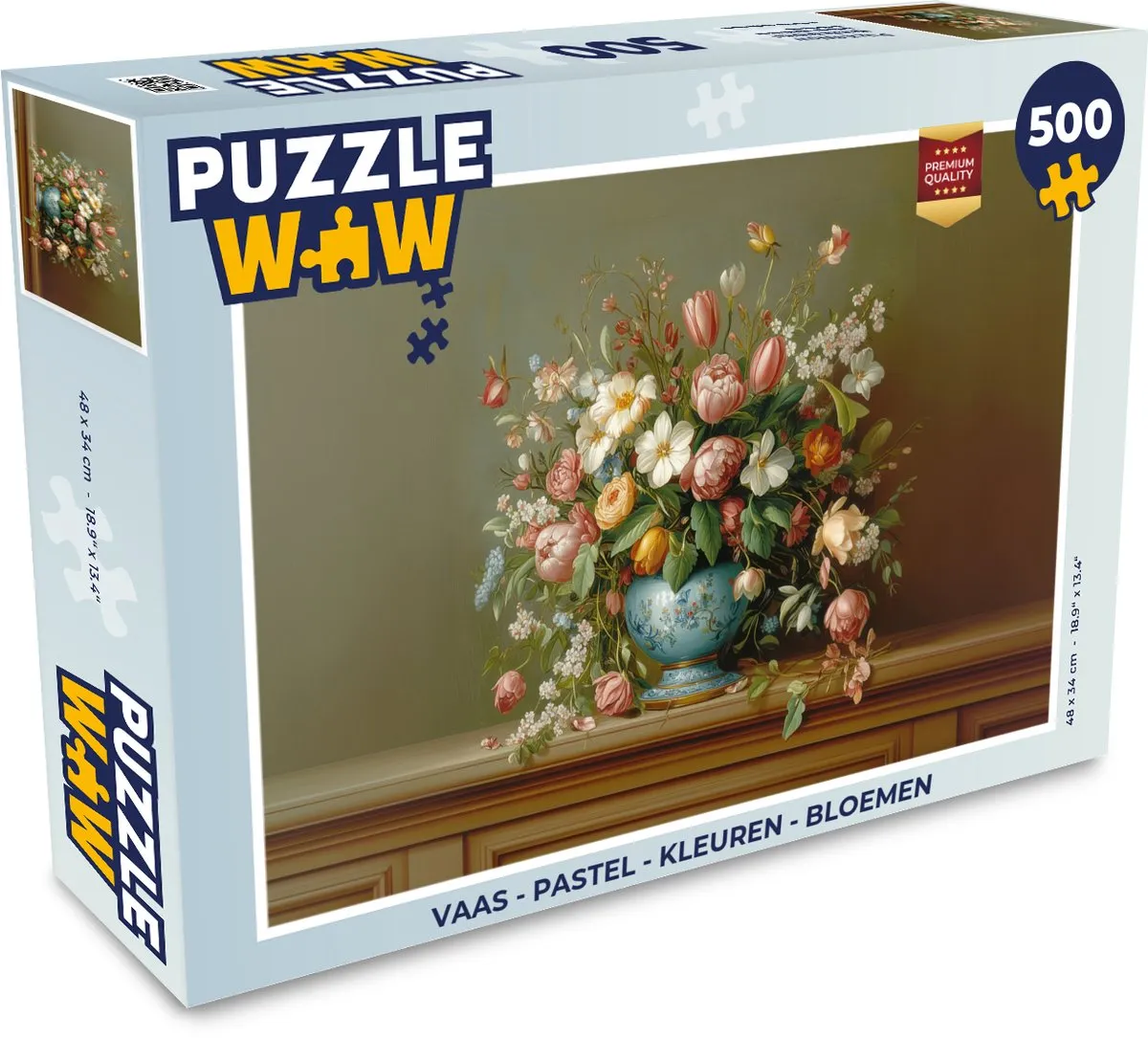 PuzzleWow Vaas Legpuzzel 500 Stuks - Bloemen Pastel