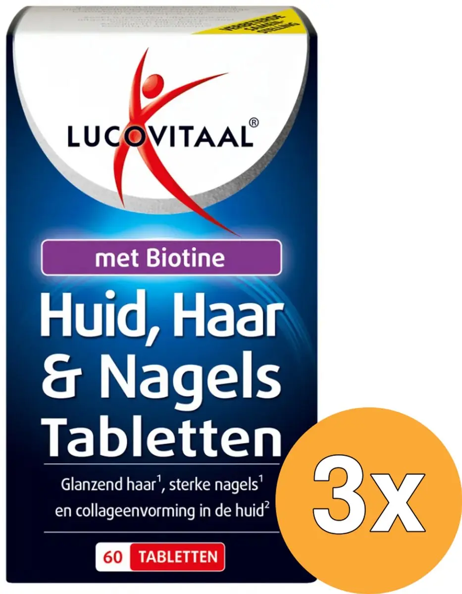 3x Lucovitaal Huid, Haar & Nagels met Biotine (60 tabletten)