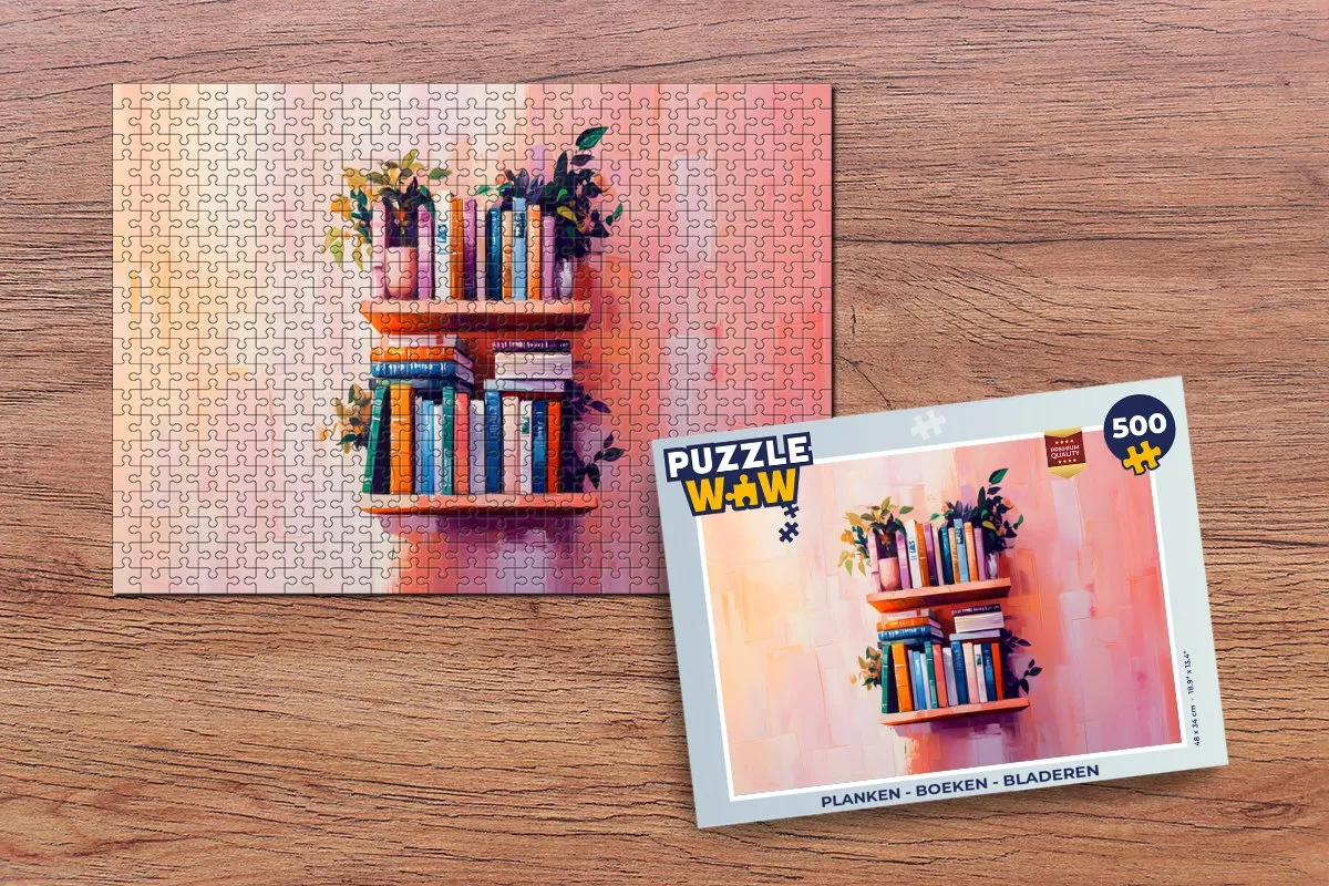 PuzzleWow Legpuzzel 500 Stuks - Planken & Boeken Roze
