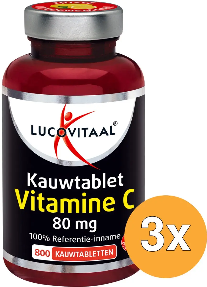 3x Lucovitaal Vitamine C 80mcg Kauwtablet Citroen (800 tabletten)