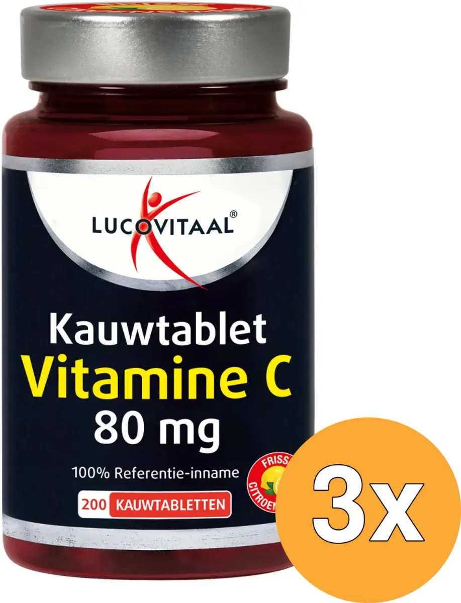 3x Lucovitaal Vitamine C 80mcg Kauwtablet Citroen (200 tabletten)