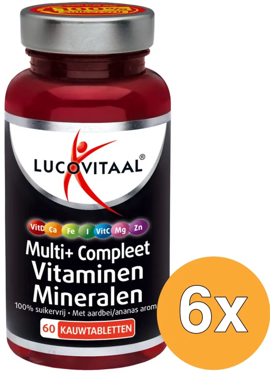 6x Lucovitaal Multi+ Compleet Vitaminen Mineralen (60 kauwtabletten)