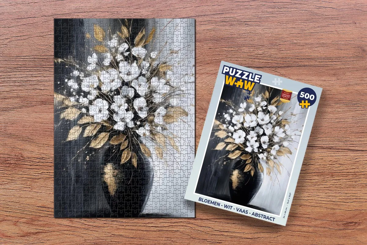 PuzzleWow Bloemen Vaas Abstract Legpuzzel 500 Stuks - Wit