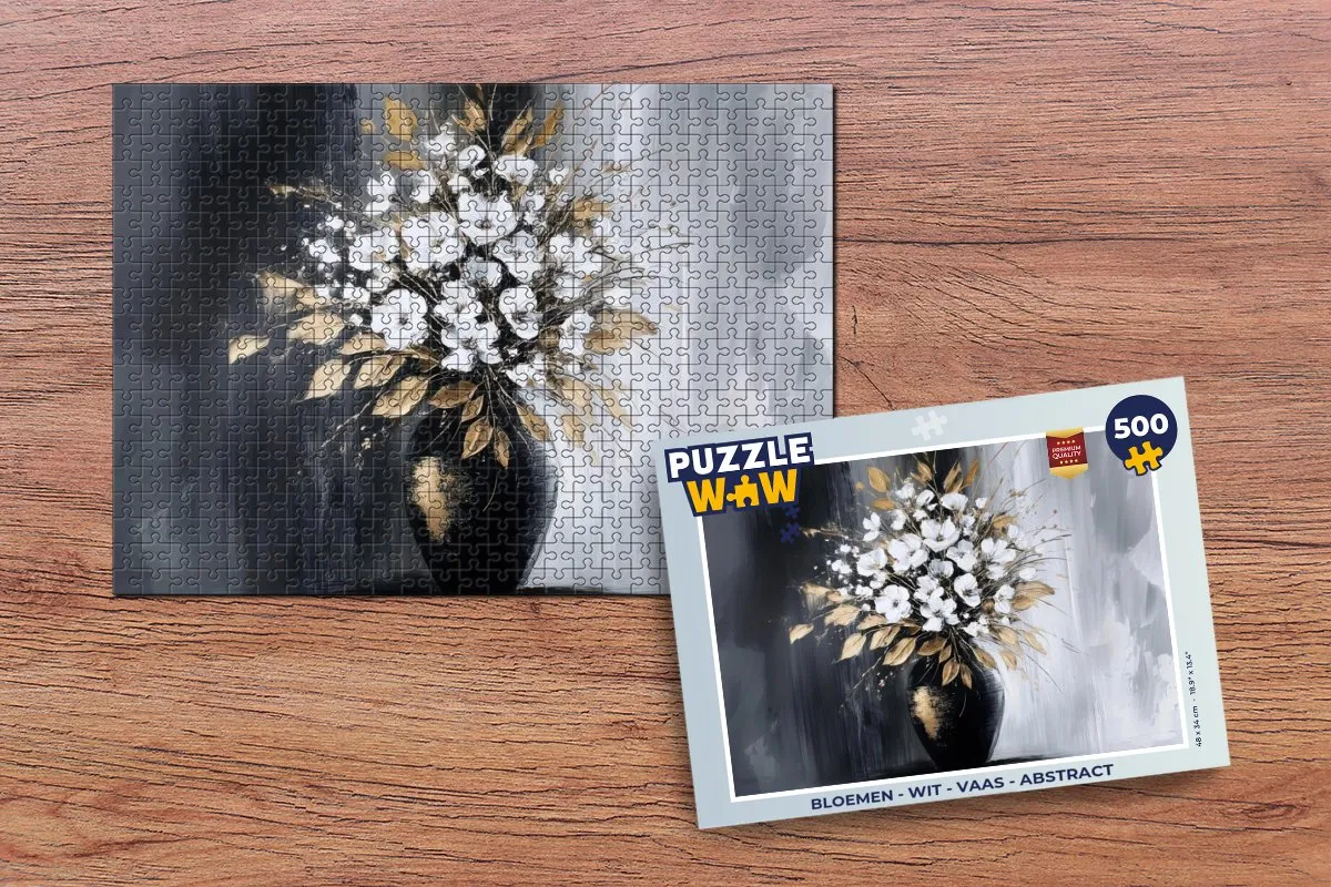 PuzzleWow Bloemen Vaas Abstract Legpuzzel 500 Stuks - Wit