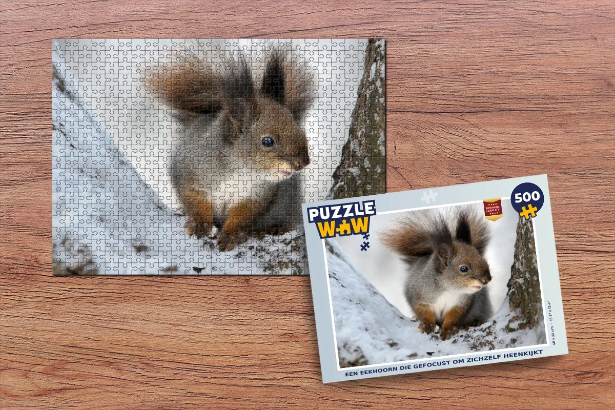 PuzzleWow Puzzel Eekhoorn Boom Winter 500 Stuks
