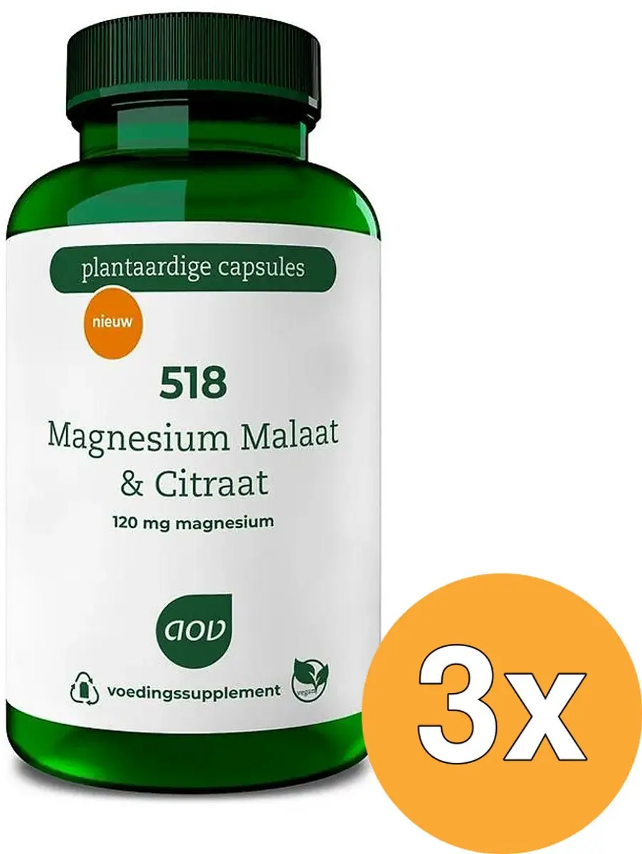 3x AOV 518 Magnesium Malaat & Citraat (90 vega capsules)