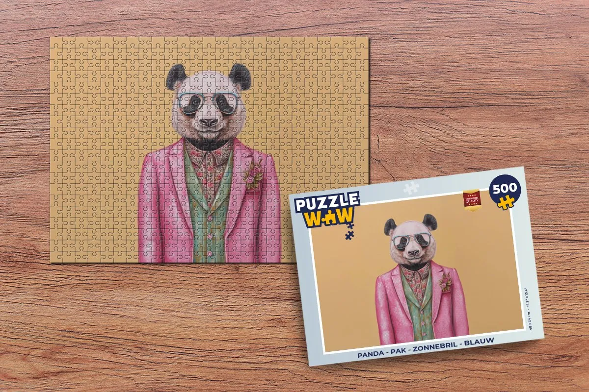PuzzleWow Puzzel Panda Zonnebril Legpuzzel 500 Stuks - Blauw