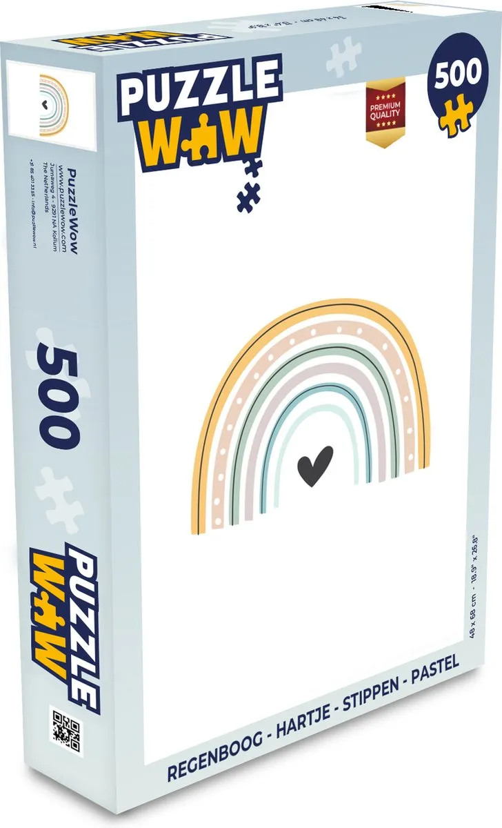 PuzzleWow Regenboog Hartje Stippen Legpuzzel 500 Stuks - Multicolor
