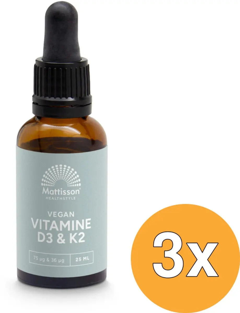 3x Mattisson Vitamine D3/K2 75Mcg/36Mcg Veg An Druppels (25 ml)