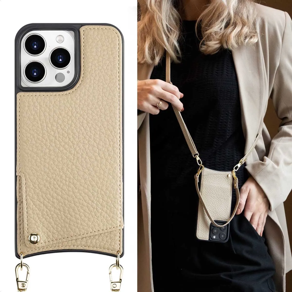 Selencia Hoesje iPhone 15 Pro Max Beige - 2 Pasjes