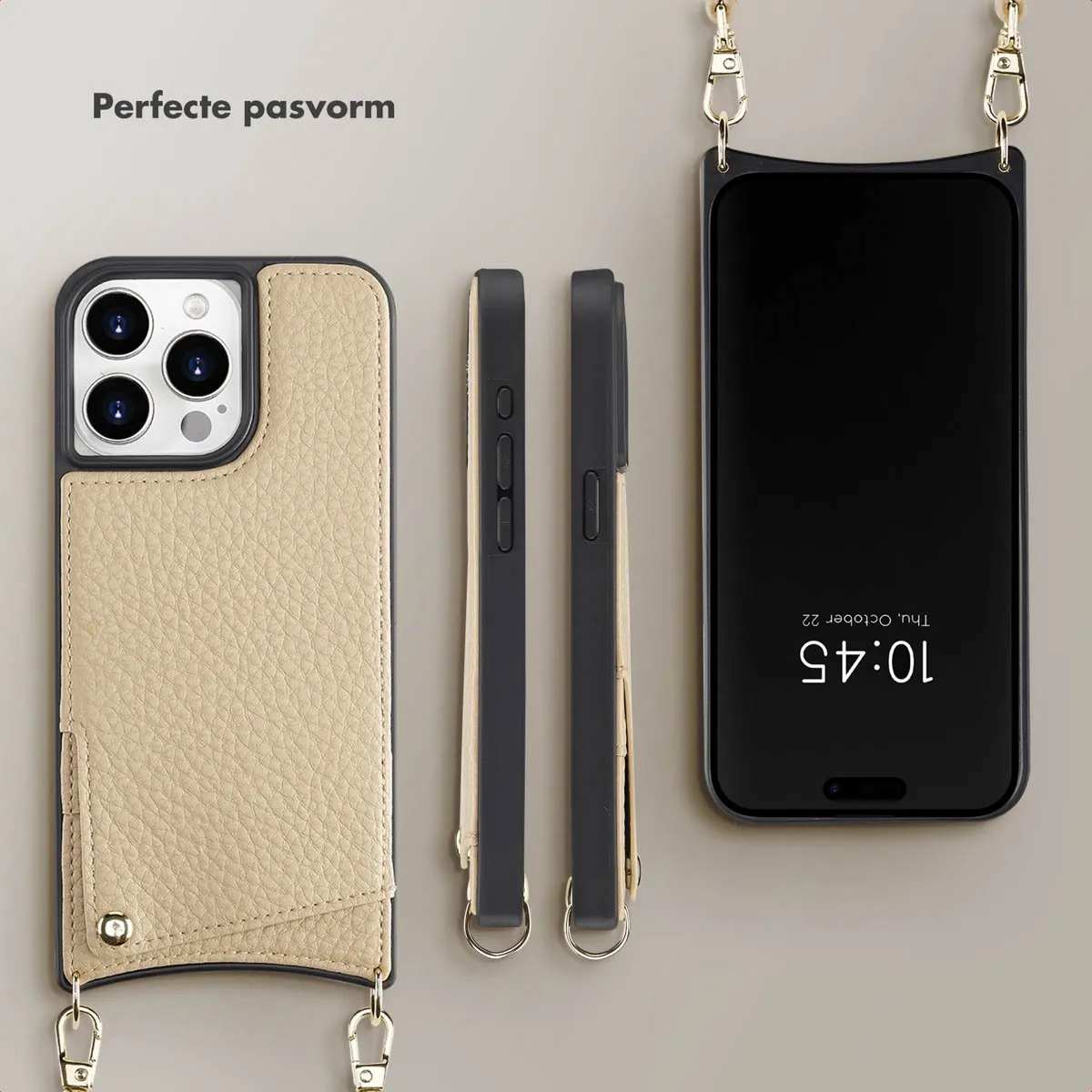 Selencia Hoesje iPhone 15 Pro Max Beige - 2 Pasjes - afbeelding 6 van 6