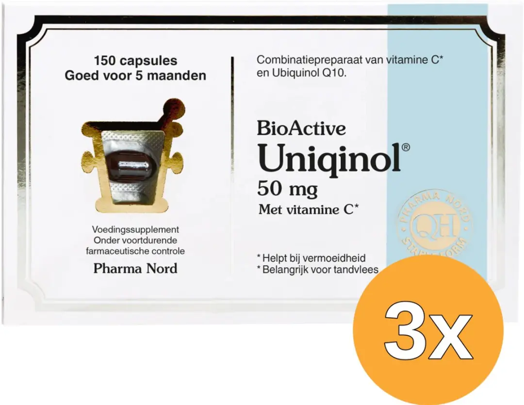 3x Pharma Nord BioActive Uniquinol 50mg QH (150 capsules)