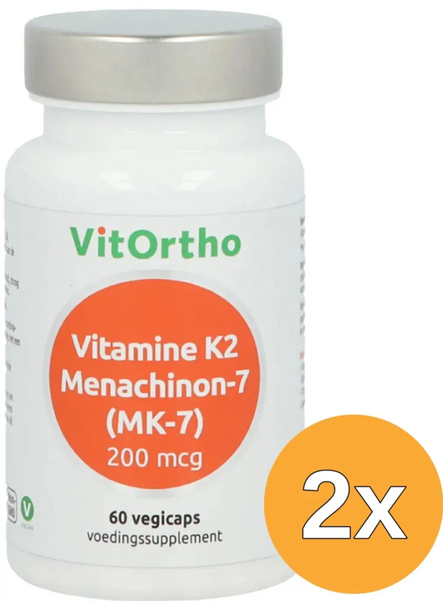 2x VitOrtho Vitamine K2 menachinon 7 200mcg (60 vega capsules)