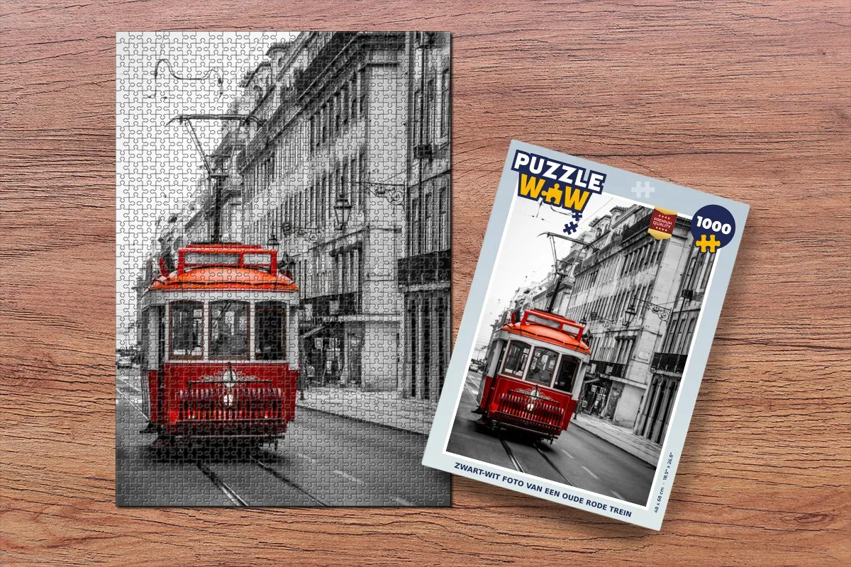 PuzzleWow Legpuzzel 1000 Stuks - Oude Rode Trein - Multicolor
