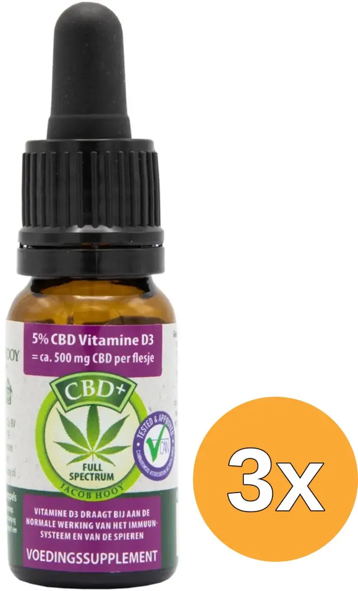 3x Jacob Hooy CBD Olie 5% Met Vitamine D (10 ml)