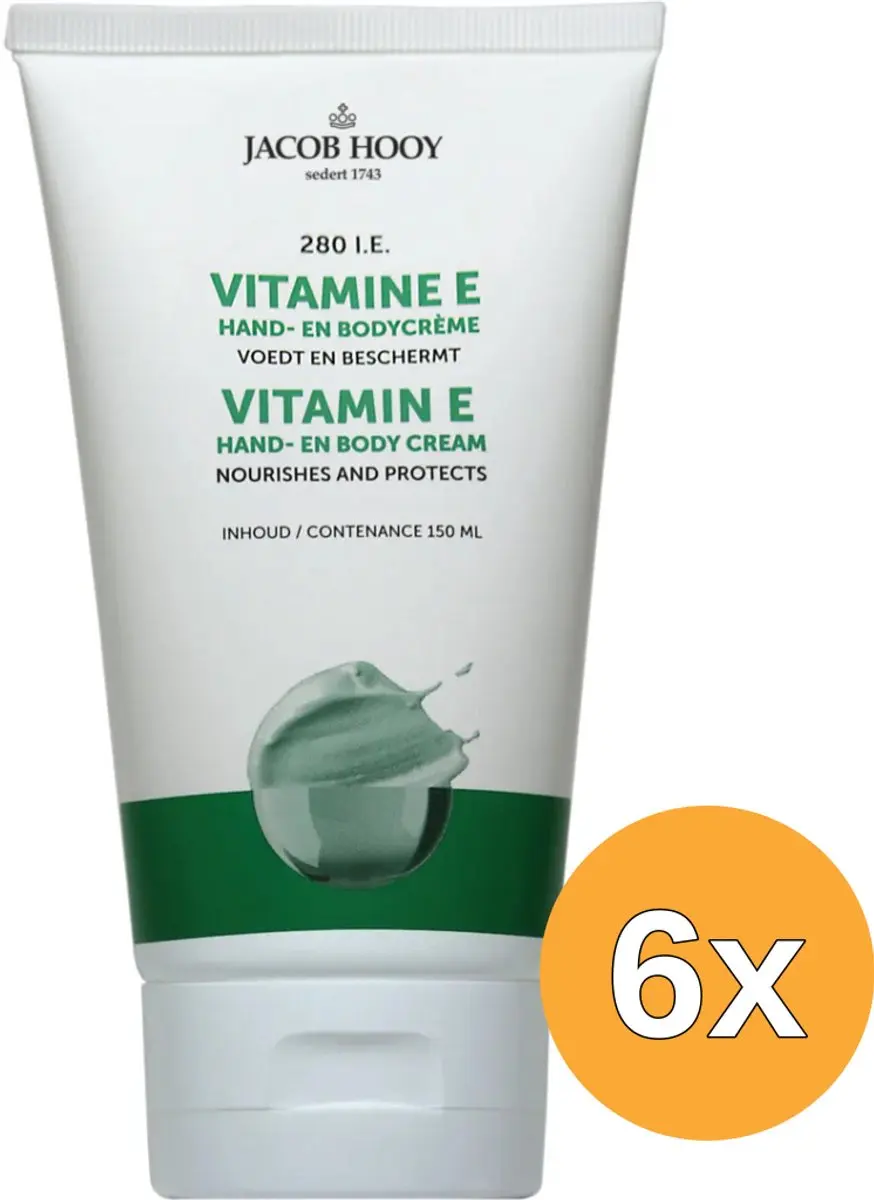 6x Jacob Hooy Vitamine E hand en bodycreme tube (150 ml)