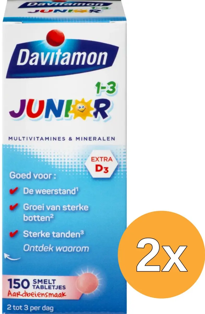 2x Davitamon Junior 1+ Smelttablet (150 tabletten)