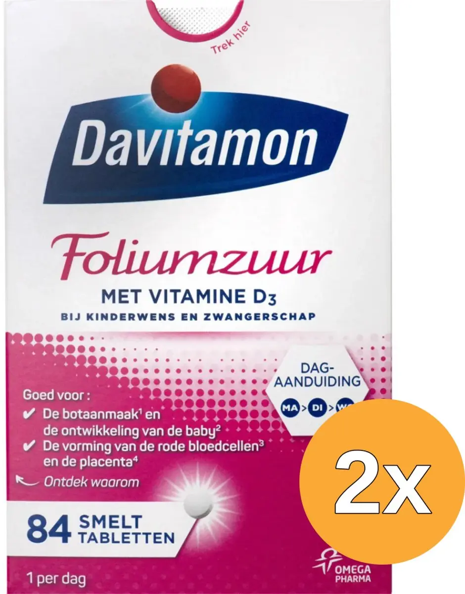2x Davitamon Foliumzuur vitamine D (84 tabletten)